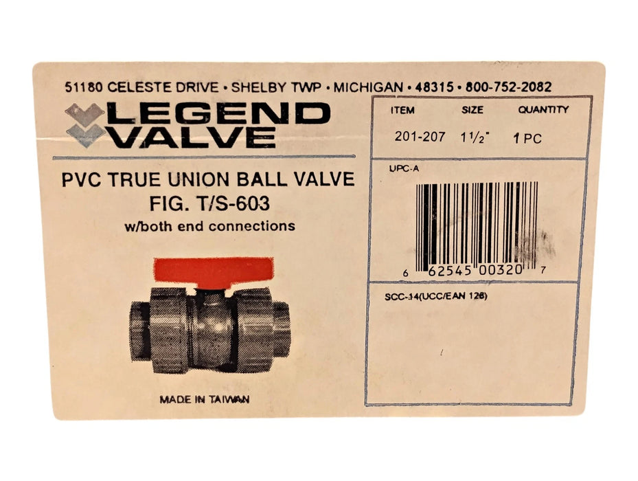 Legend Valve 201-207 7/S-603 1-1/2 in 150 psi PVC True Union Ball Valve