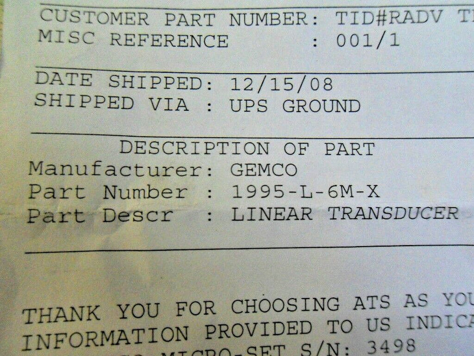 Ametek 1995-L-6M-X Micro-Set Linear Transducer