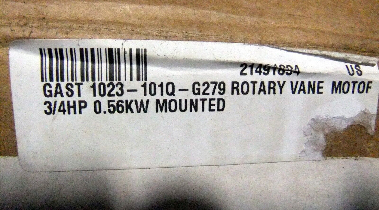 GAST 1023-101Q-G279 Rotary Vane Pump 3/4 HP