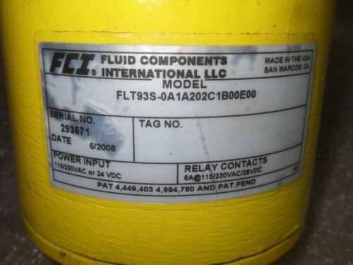 1 FLUID COMPONENTS INTERNATIONAL FLT93S-0A1A202C1B00E00 FLOW SWITCH