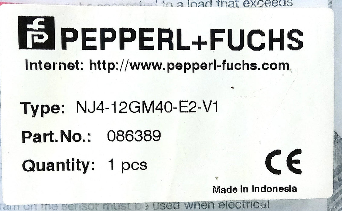 Pepperl Fuchs NJ4-12GM40-E2-V1 086389 10-60 V DC Inductive Proximity Sensor