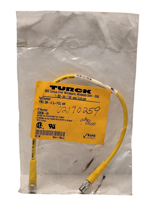 Turck PKG 3M-0.3-PSG 4M PLC Cable w/ Two 3-Pin Circular Connectors