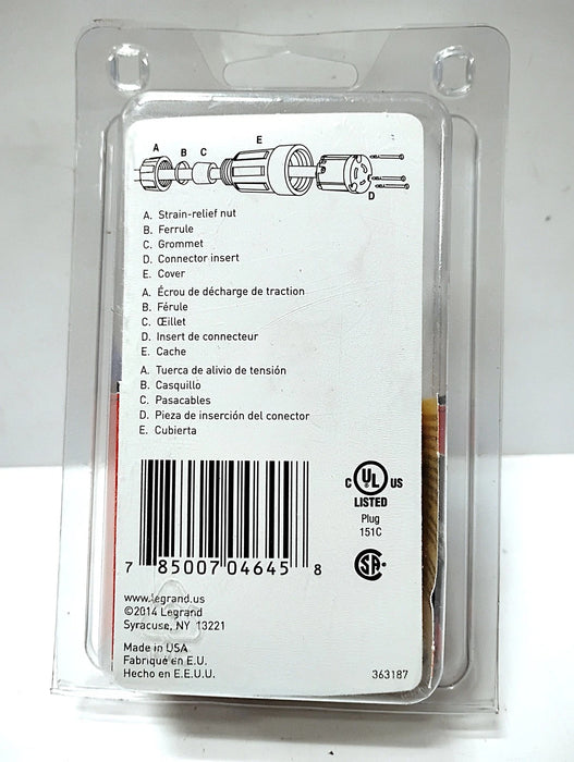 Legrand PS14W47CCV3 125 V AC 15 A 5-15P 2 Pole Watertight Straight Blade Plug