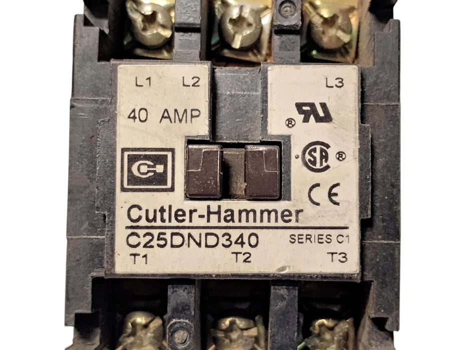 Cutler Hammer C25DND340 Series C1 40 A Definite Purpose Contactor w/ 24 VAC Coil