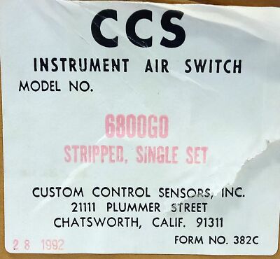 CCS 6800G0 125/250 V AC 15 A Pressure Switch