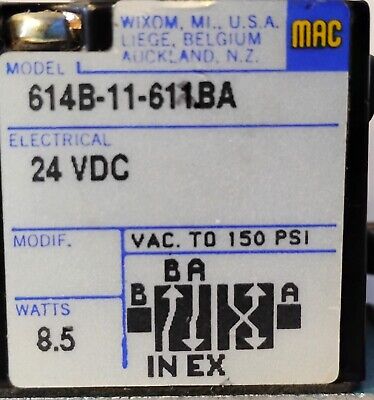 MAC Valves 614B-11-611BA 24 V DC 150 PSI 1/8" Solenoid Valve