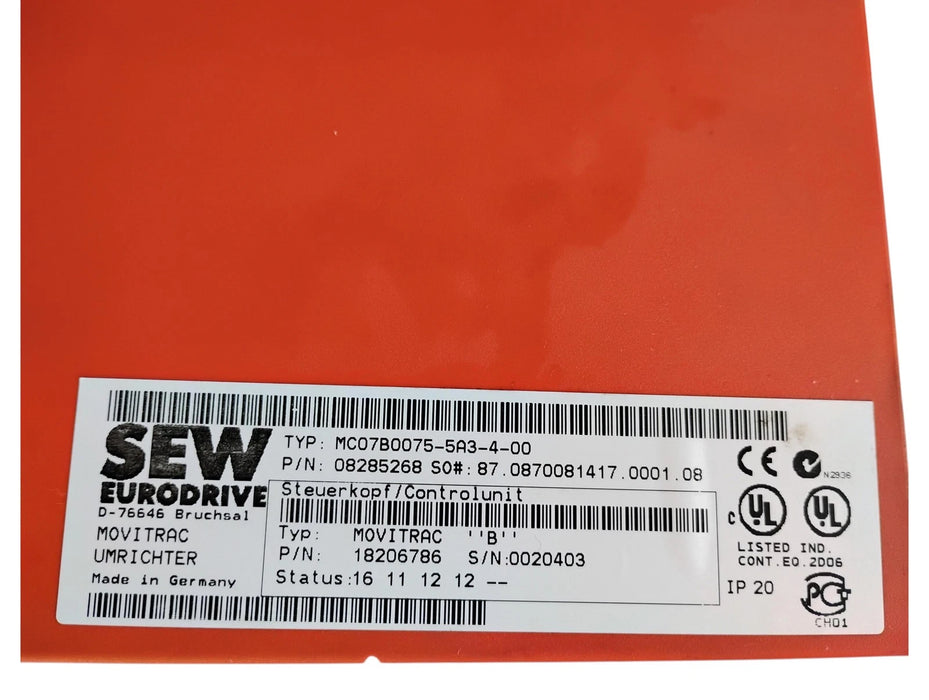 SEW Eurodrive MC07B0075-5A3-4-00 380-500 V AC 3 PH 10 HP Movitrac Inverter Drive