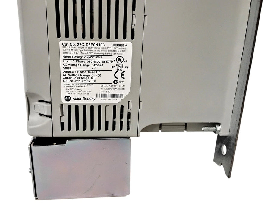Allen-Bradley 22C-D6P0N103 Ser A FRN 5.03 480 V 2.2 kW 3 HP PowerFlex 400 Drive