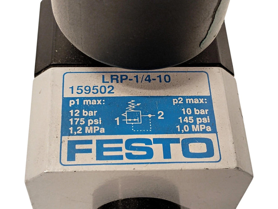 Festo LRP-1/4-10 0.1-10 bar Air Pressure Regulator w/ G1/4 Ports and Gauge
