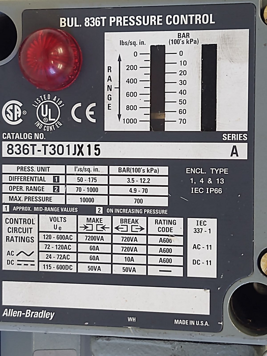 Allen-Bradley 836T-T301JX15 Pressure Control
