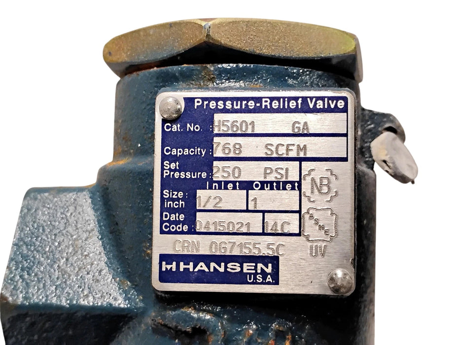 Hansen H5601 250 psi Pressure Relief Valve w/ 1/2 in Inlet and 1 in Outlet