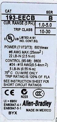 Allen-Bradley 193-EECB 1-5A Adjustable Overload Protection Relay