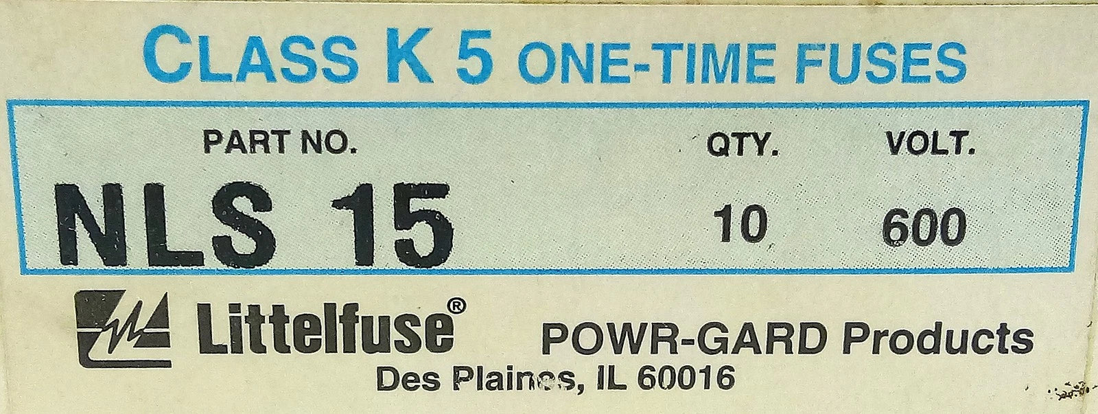 Littelfuse NLS-15 600VAC/500VDC 15 A Class K5 One-Time Fuses