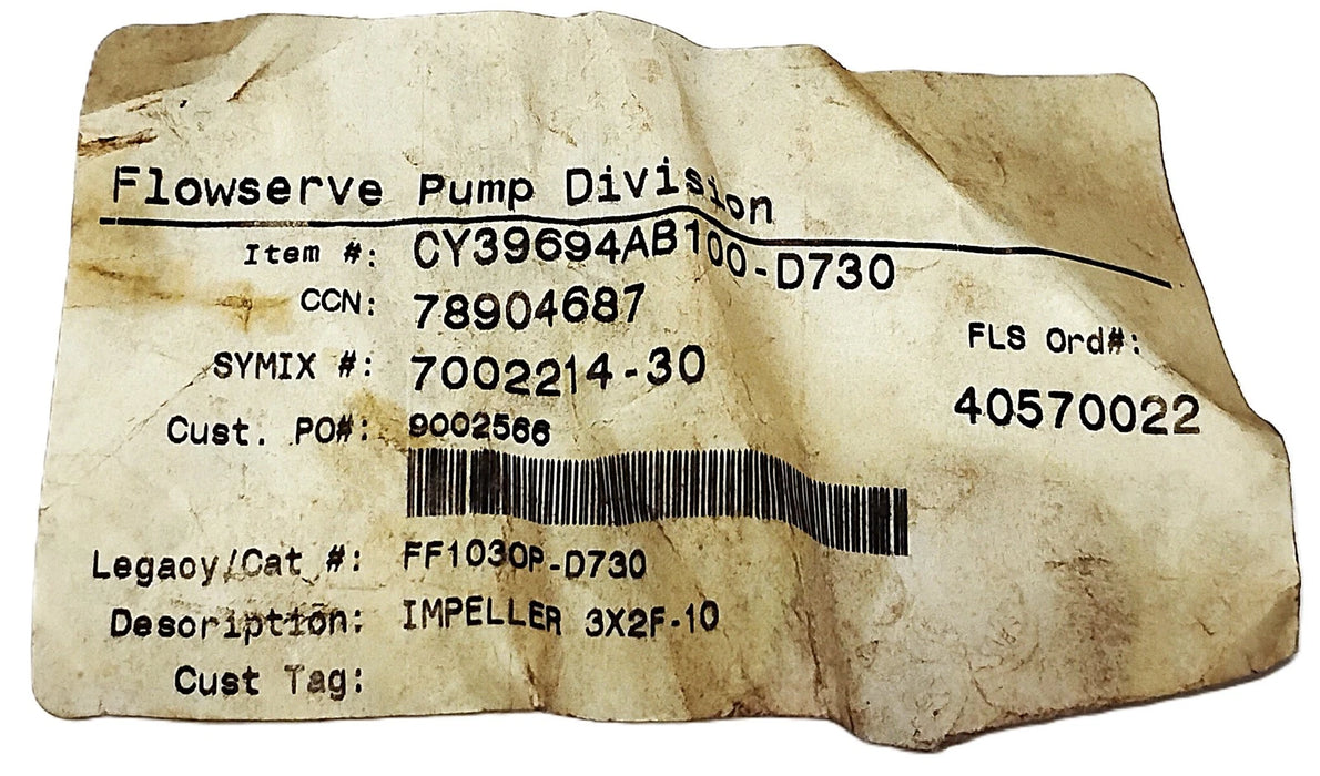 Flowserve CY39694AB100 3 X 2F-10 10 in Impeller