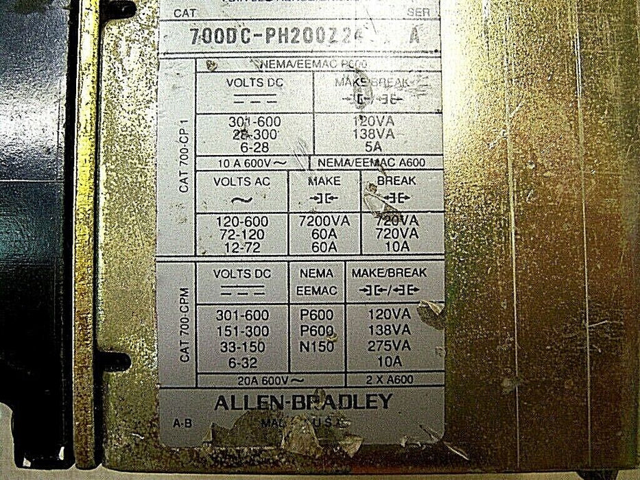 Allen-Bradley DC Control Relay 700DC-PH200Z24 35 A 2NO