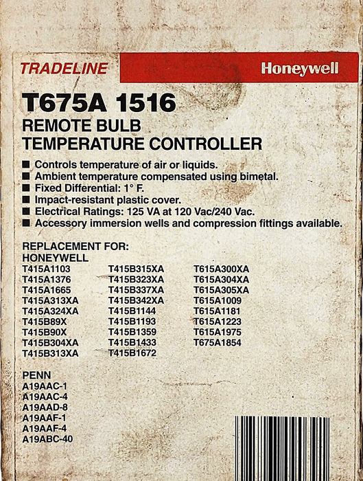 Honeywell T675A-1516 0-100 Deg F 120/240 V AC Remote Bulb Temperature Controller