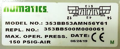 Numatics 353BB53AMN56Y61 24 V DC 150 psi Pneumatic Solenoid Valve