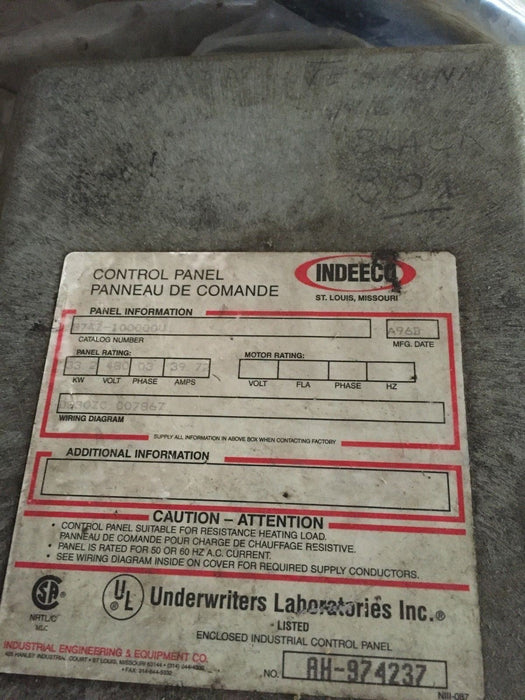 Indeeco Heater Control Panel 874Z-100000U