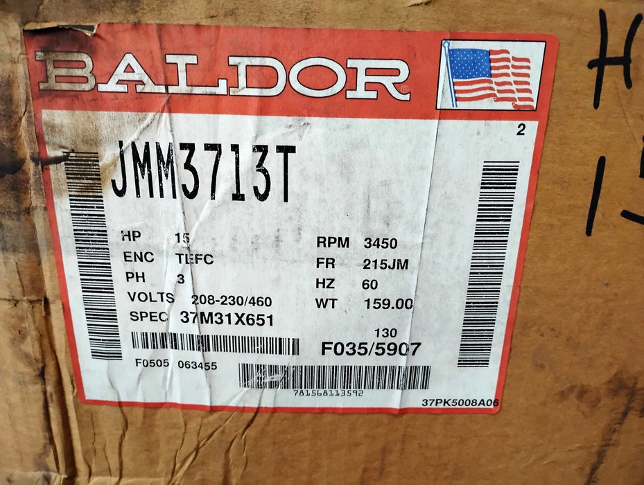 Baldor JMM3713T 208-230/460 V 15 HP 3450 RPM 215JM TEFC Motor
