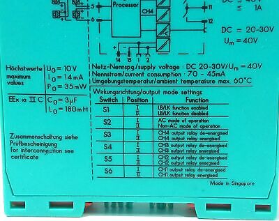 Pepperl KFD2-SRA-EX4 50988S 20-30 V DC Switch Amplifier for Safety Barrier