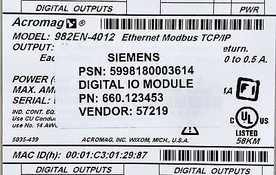 Acromag 982EN-4012 BUSWORKS 12 Channel Ethernet Modbus PLC Digital Output Module