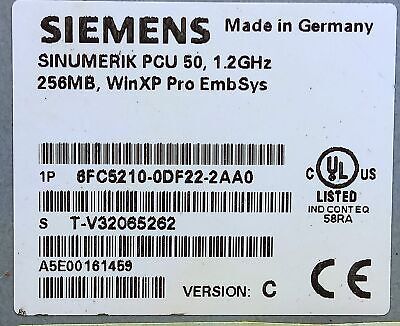 Siemens 6FC5210-0DF22-2AA0 CNC Control w/ Embedded Windows XP Pro