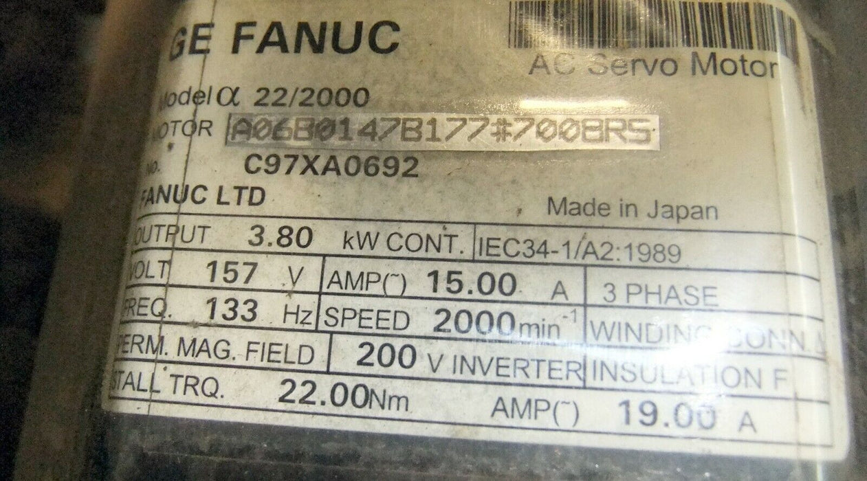 Fanuc AC Servo Motor A06B0147B177 #7008R5