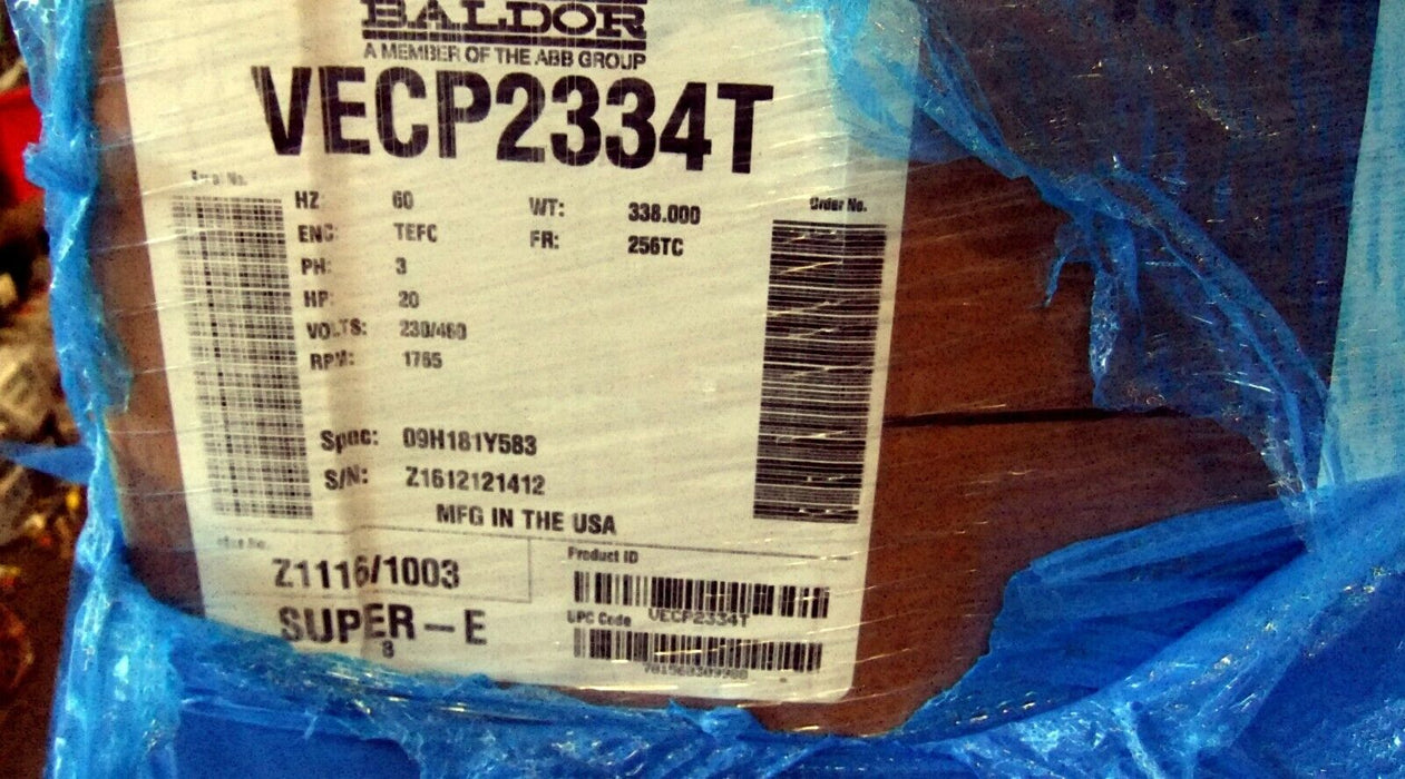 Baldor 20 HP Motor VECP2334T Totally Enclosed