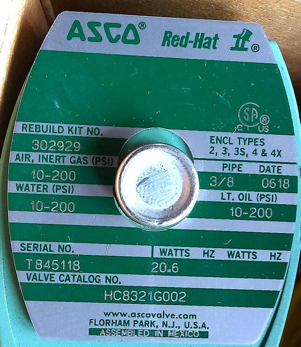 ASCO HC8321G002 125 V DC Quick Exhaust Solenoid Valve