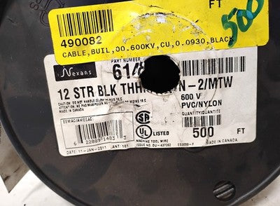 Nexans 614883 12 AWG BLACK 12 STR BLK THHN/THWN-2/MTW 500 FT SPOOL