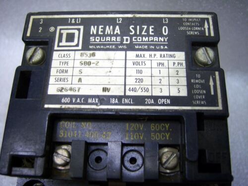 Square D Starter 8536-SBO2-V01 Sz 0 110V