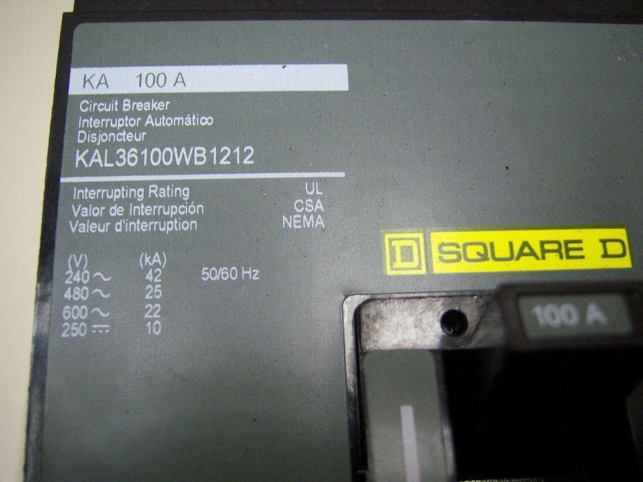 Square D Circuit Breaker 100 A 3P KAL36100Wb1212