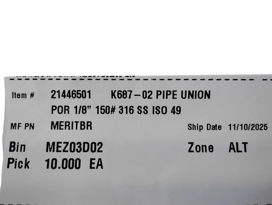 Merit Brass K687-02 1/8" FNPT 316 Stainless Steel Pipe Union