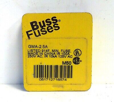 Bussmann GMA-2.5A 2.5 A 250 V Fast Acting Glass Fuse - Qty. 50