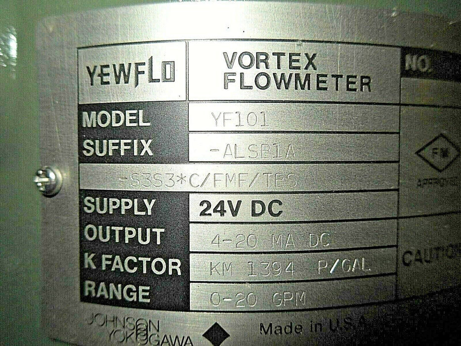 Yokogawa YF101-ALSB1A-S3S3*C/FMF/TBS Vortex Flow Meter