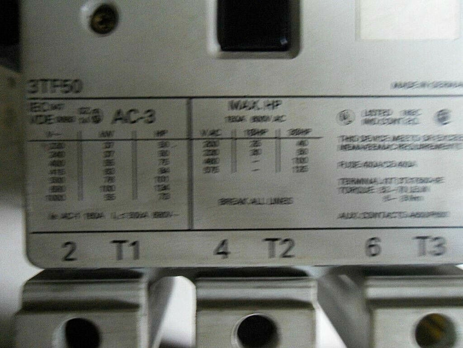 1 Siemens 3TF5022-OAQO CONTACTOR 600VAC 150A.