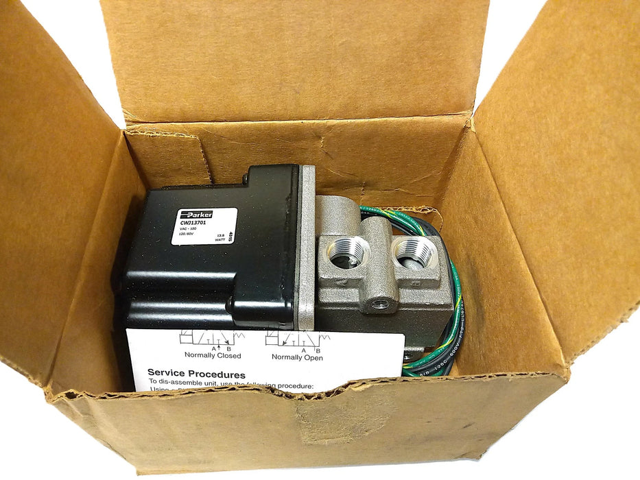 Parker CWJ13701 120 VAC 13.8 W 150 PSIG Pneumatic Solenoid Valve w/ 3/8 in Ports