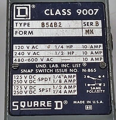 Square D 9007-B54B2 Rotary Limit Switch