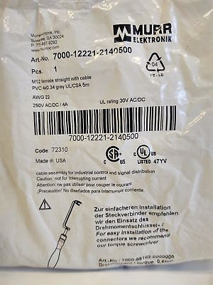 Murr Elektronik 7000-12221-2140500 5 m PLC Cable with M12 Connectors