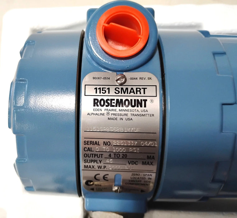 Emerson Rosemount 1151GP8S52B1M7DF 0-1000 PSI Smart Pressure Transmitter