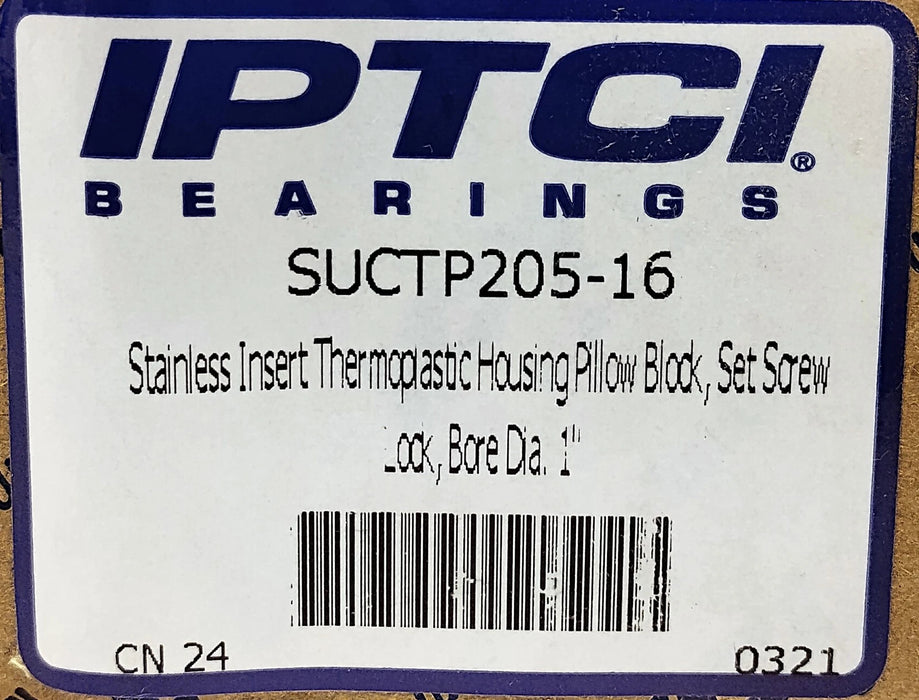 IPTCI SUCTP205-16 Pillow Block w/ 1 in Ball Bearing in Thermoplastic Housing