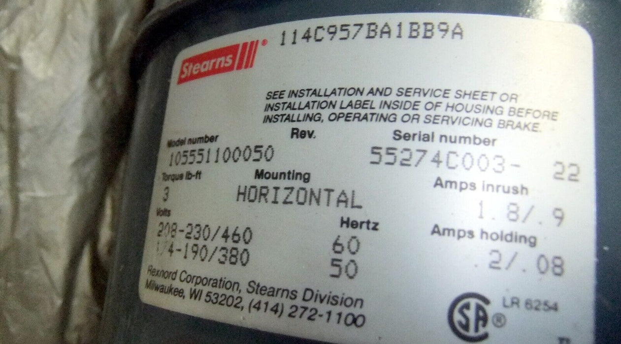 GE 1 HP Motor with Stearns Brake 5K49UN8119