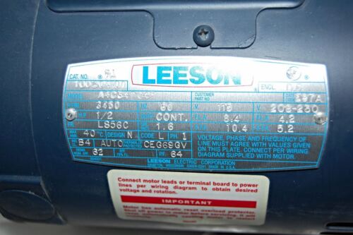 LEESON 100204.00 A4C34DC4F 115/208-230 V AC 1/2 HP 3450 RPM Motor