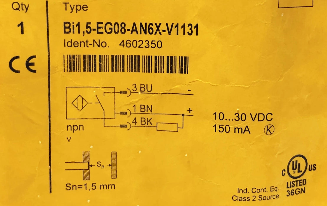 Turck BI1.5-EG08-AN6X-V1131 4602350 10-30 V DC Inductive Proximity Sensor