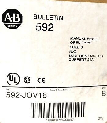 Allen-Bradley 592-JOV16 24 A 3-Pole Eutectic Alloy Overload Protection Relay