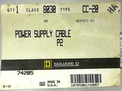Square D 8030-CC-20 SYMAX P2 PLC Power Supply Cable