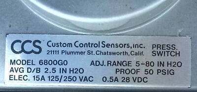 CCS 6800G0 125/250 V AC 15 A Pressure Switch