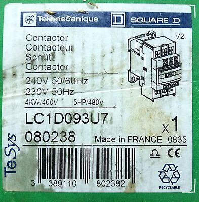 Telemecanique LCID093U7 690 V 9 A IEC Contactor w/ 240 V AC Coil