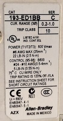 Allen-Bradley 193-ED1BB 0.2-1.0 A Solid State Overload Relay