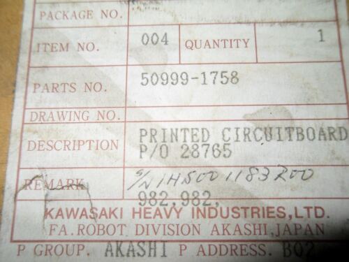 1 KAWASAKI 50999-1758 ROBOTIC CONTROL BOARD